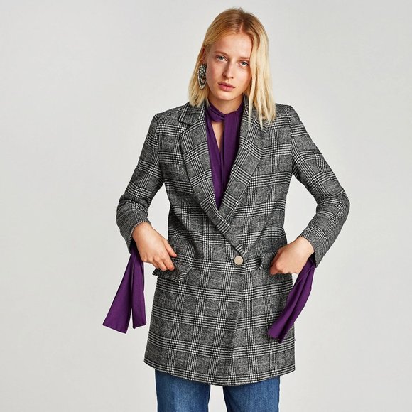 Zara Double Breasted Checked Blazer - Picture 2 of 9